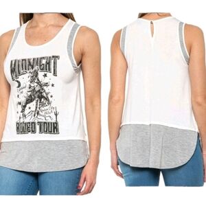 Rock & Roll Cowgirl Midnight Rodeo Graphic Tank Top Bucking Bronco Cowboy